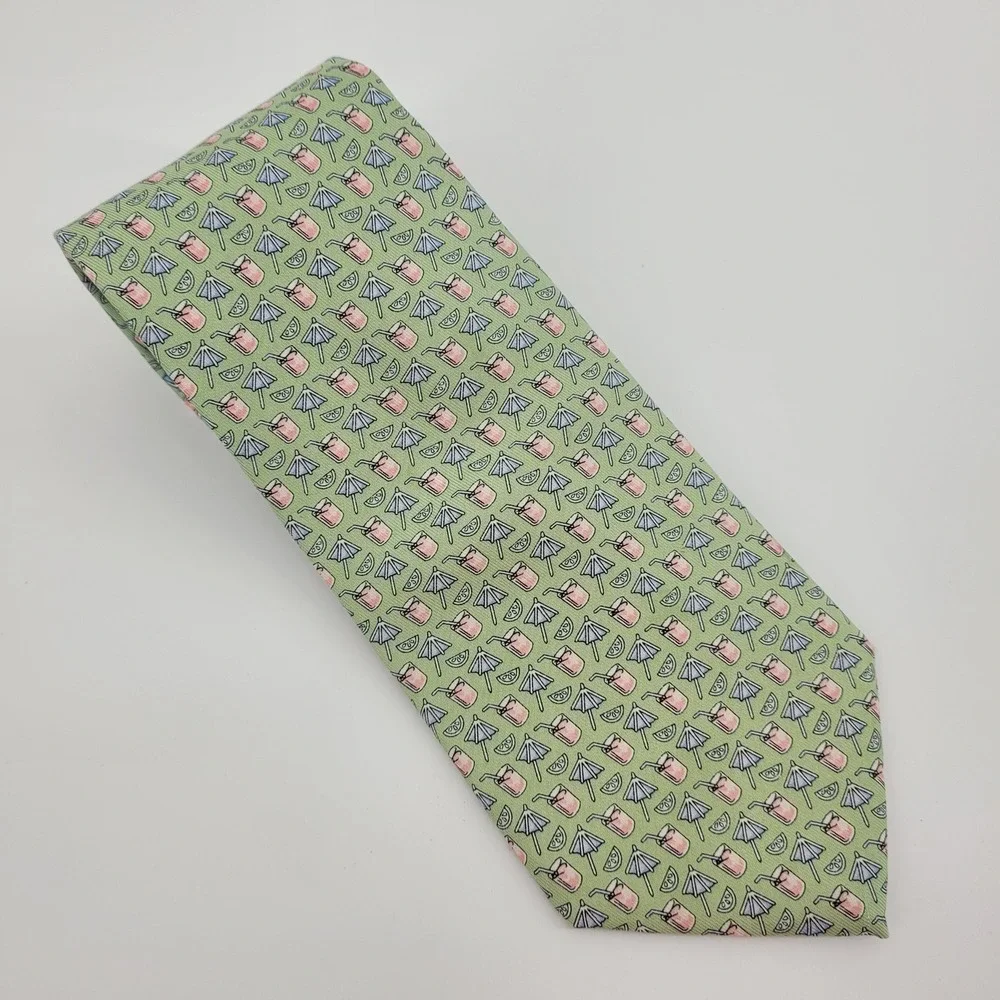 Vineyard Vines Mens‎ Silk Tie Green Tropical Cocktail Coastal Whimsical USA